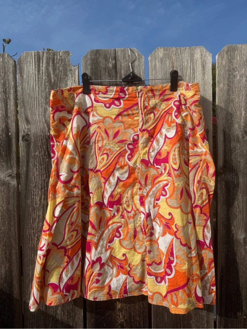 Vintage Y2K attention Bright Orange & Pink Paisley Skater Skirt Long